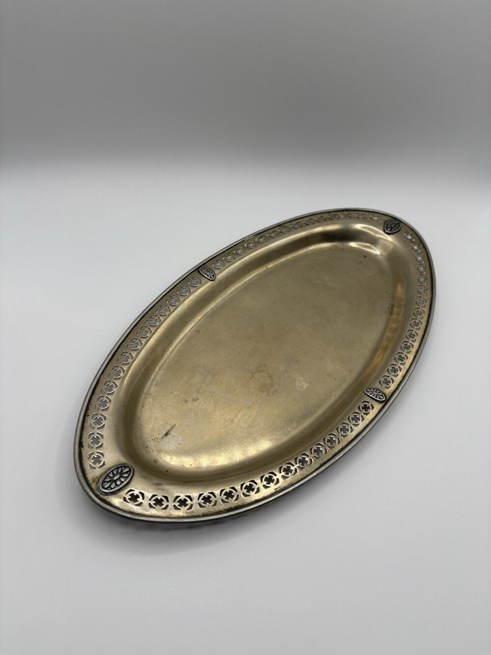 Vintage Sheffield EPNS Pierced Silverplate Oval Tray 13” Made In USA